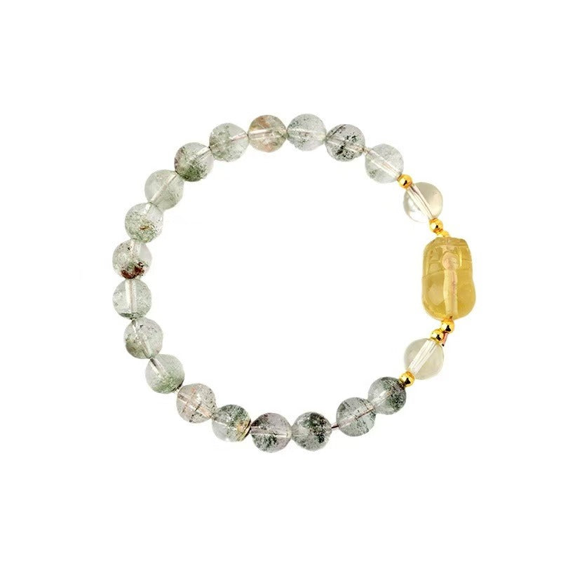 Natural Citrine Pixiu & Green Phantom Quartz Beaded Bracelet