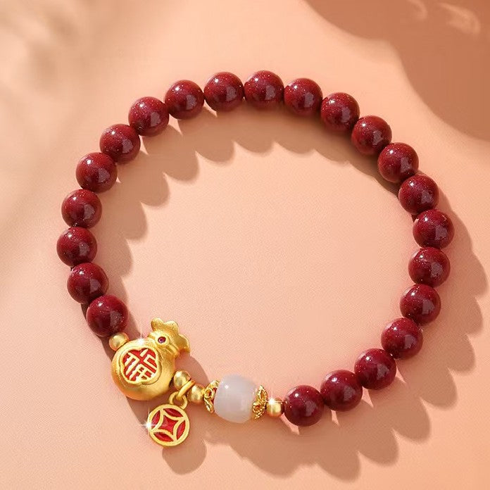 Gold Money Bag Cinnbar Beads Bracelet-Attract Luck