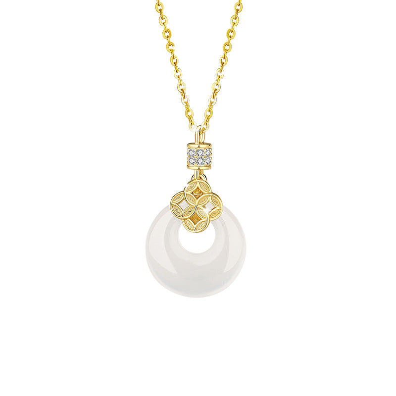Peace Disc and Clover Chalcedony Necklace-Peace and Good Fortune