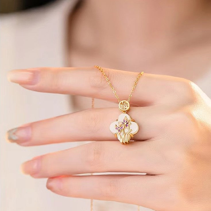 Orchid Blessing Jade Necklace – Good Luck & Elegant Harmony