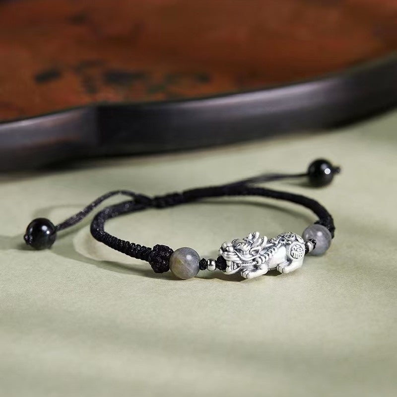 999 Silver Pixiu Moon Stone Bracelet -Attract Wealth