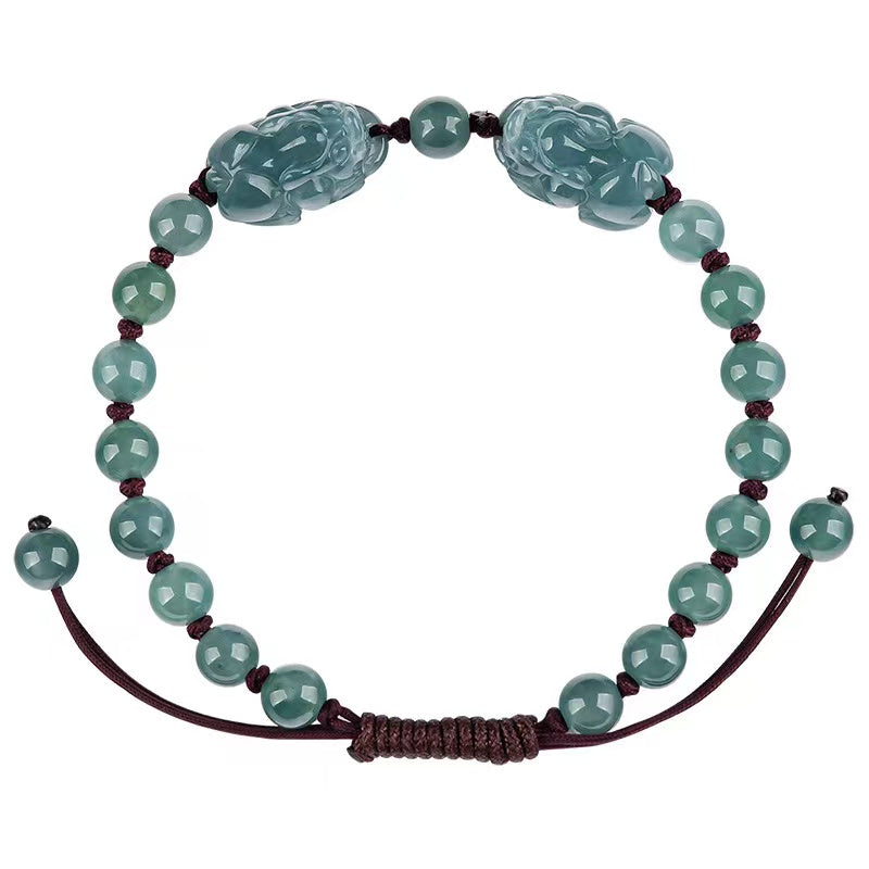 Double Pixiu Wealth Bracelet-Natural Ice Jade