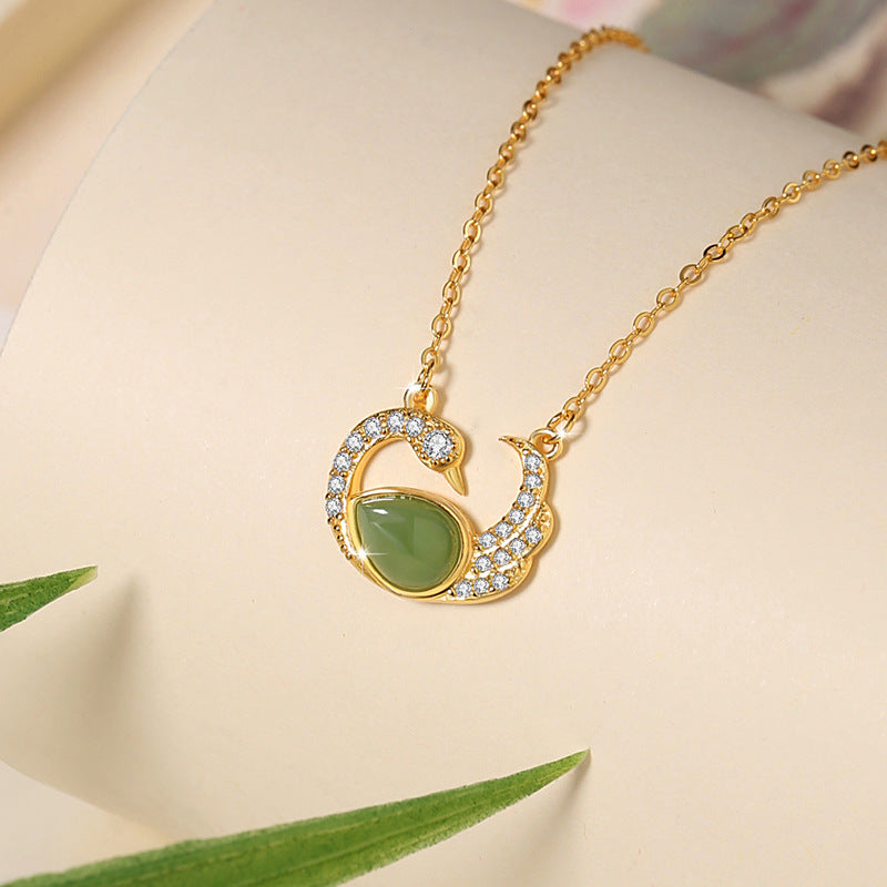 Swan Nephrite Jade Necklace-Peace & Joy