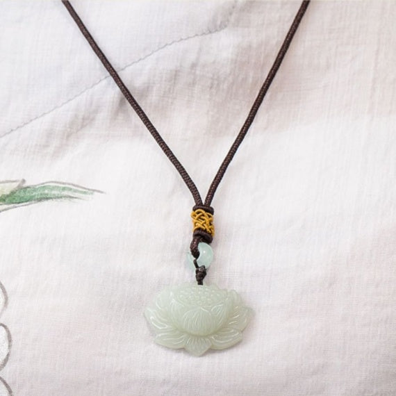 Purity Protection Lotus Hetian Jade Pendant Necklace-Symbol of Purity & Inner Peace