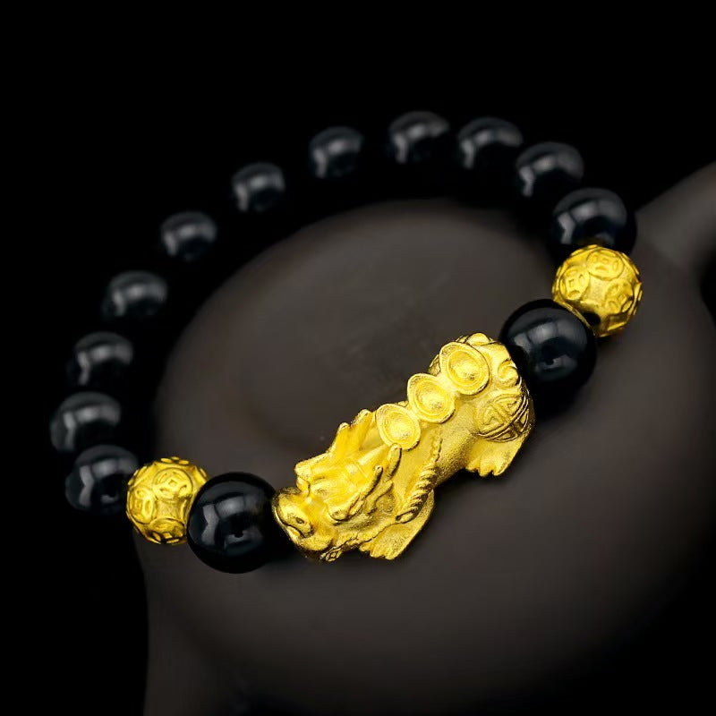 Golden Pixiu Obsidian Couple Bracelet -Attract Wealth