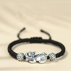 Silver Pixiu Vintage Coin Bead Bracelet-Attract Luck