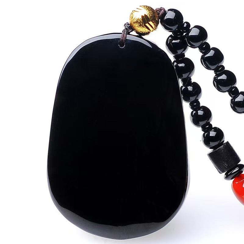 Black Obsidian “Flying Pixiu” Pendant – Hand-Carved Guardian of Wealth & Power