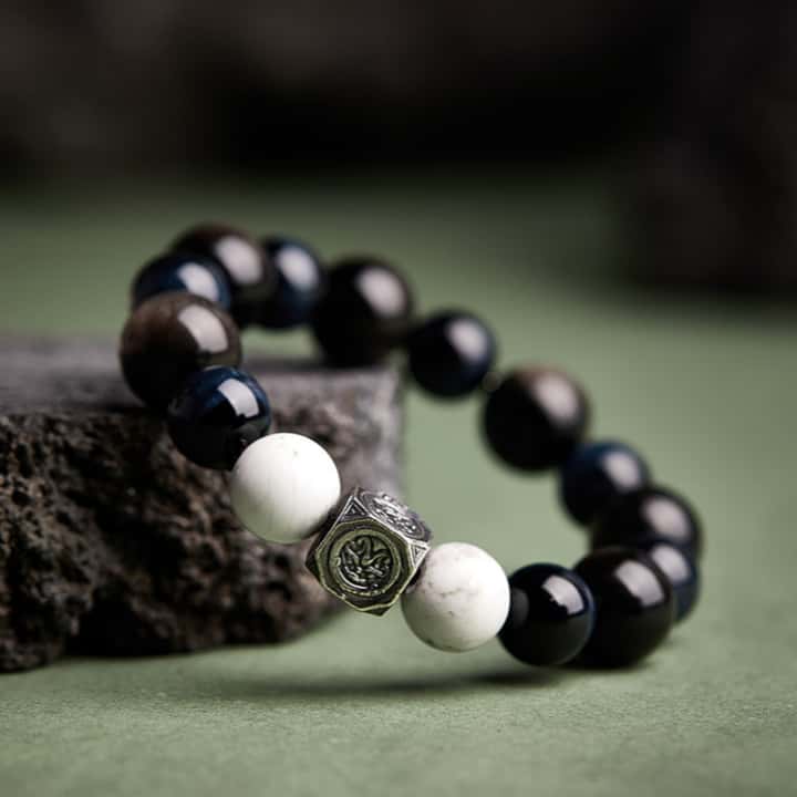Silver Sheen Obsidian and Blue Tiger's Eye Bracelet-Free Mind and Meditative Calm