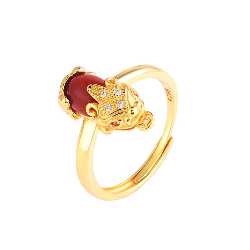 Pixiu Red Agate Adjustable Ring-A Bold Spirit