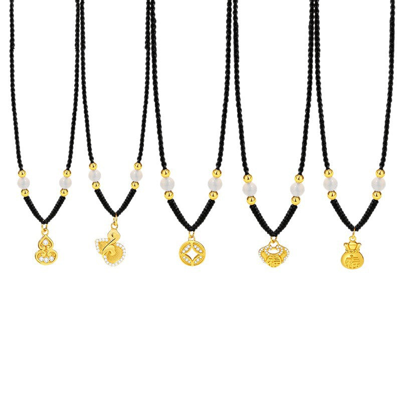 Good Fortune Close-Auspicious Charms Chalcedony Cord Necklace