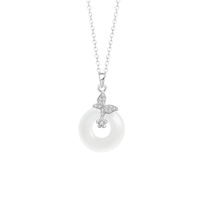 Good Fortune & Happiness-Butterfly Chalcedony Peace Disc Necklace  Product Description