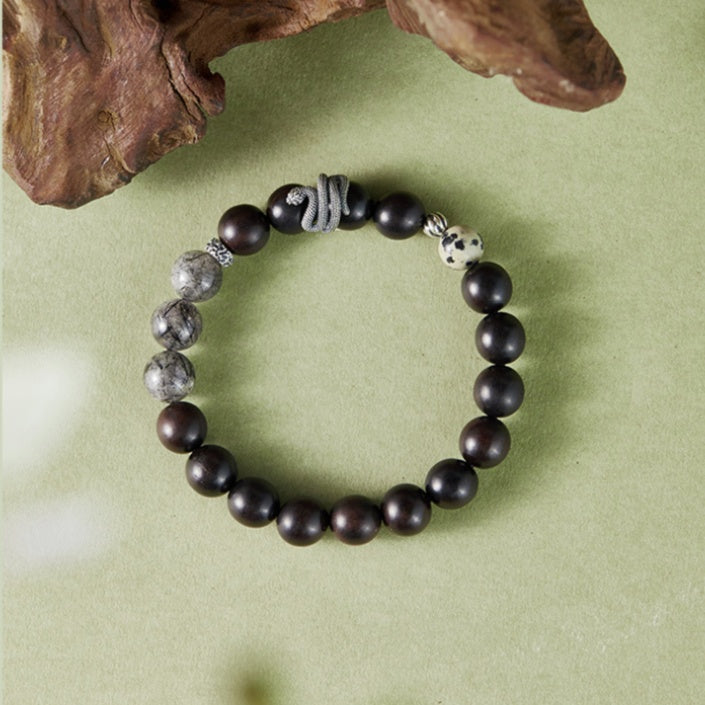 Coiled Serpent Ebony Rutilated Quartz Bracelet-Fearless Soul