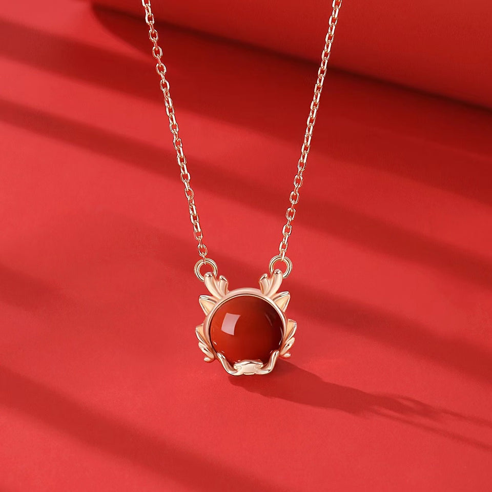 Yeaf of Dragon Red Agate Jewelry Set-Attract Good Luck