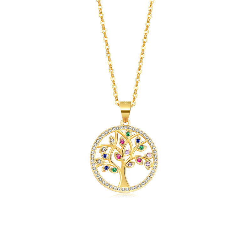 Gold Diamant Lebensbaum Schutz-Anhänger Halskette