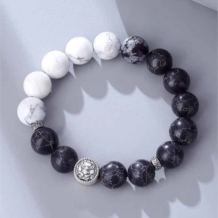 Awakening Lion 999 Fine Silver Snowflake Obsidian Bracelet-Auspicious Energy