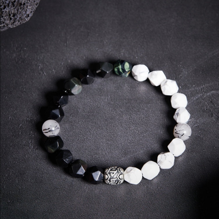 Peace and Smooth Path-Six-Syllable Mantra Obsidian and Turquoise Bracelet