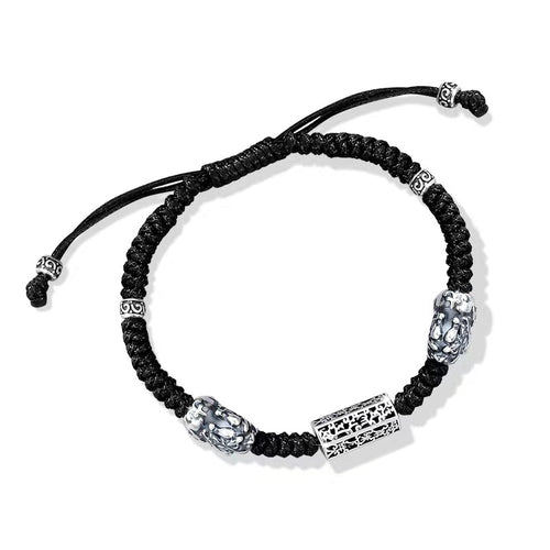 Double Silver Pixiu Men`s Bracelet-Attract Luck