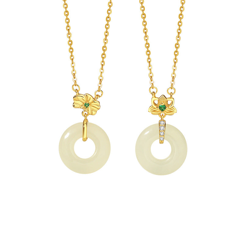 Lotus Nephrite Jade Peace Disc Necklace-Purity and Grace