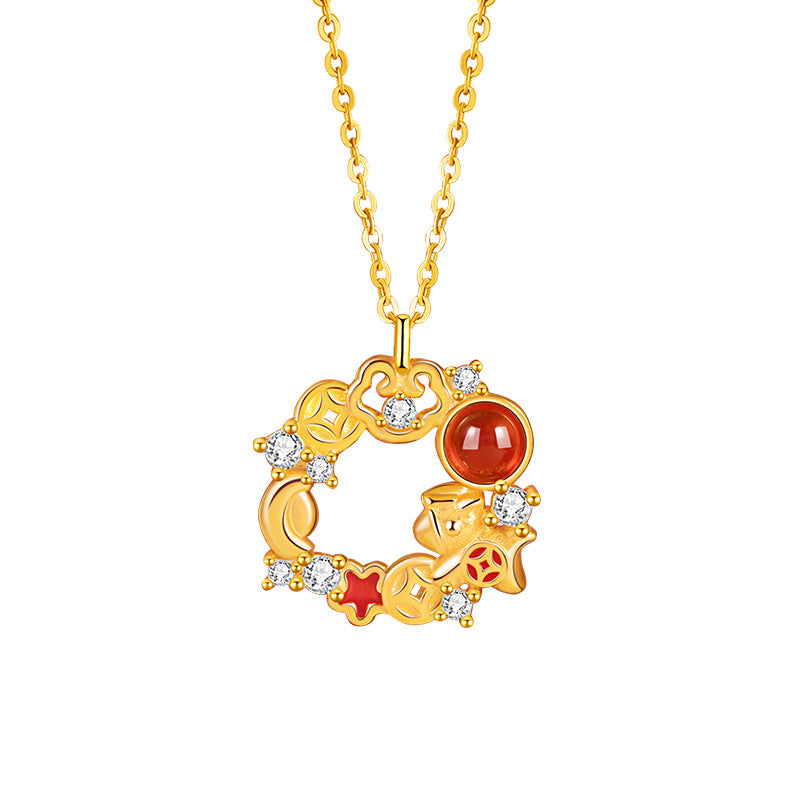 Horse and Coin Red Agate Necklace-Prosperity on Its Way