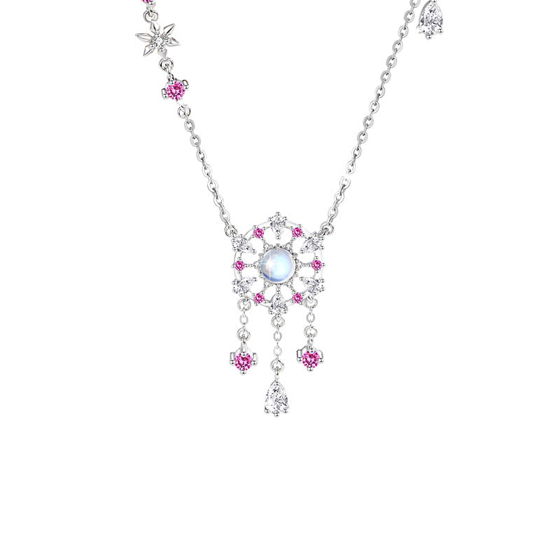 Pink Dreamcatcher Sterling Silver Necklace-Sweet Dreams and Fortune