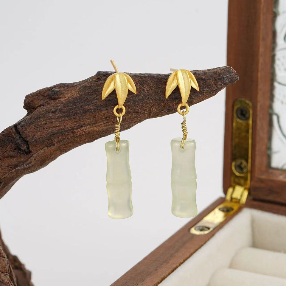 Ice Jade Bamboo Earrings-Prosperity Luck