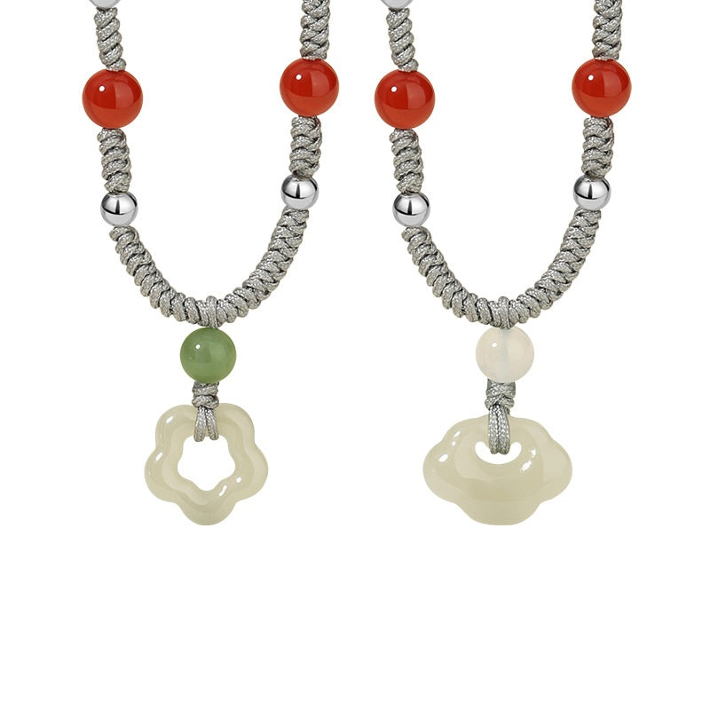 Plum Blossom & Ruyi Lock Nephrite Jade Necklace-Happiness and Prosperity