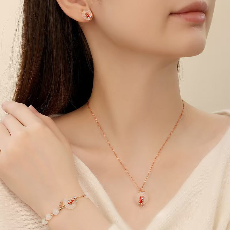 Fortune Koi White Chalcedony & Agate Pendant Necklace