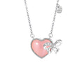 Heart and Bow Sterling Silver Necklace-You Make Me Flutter