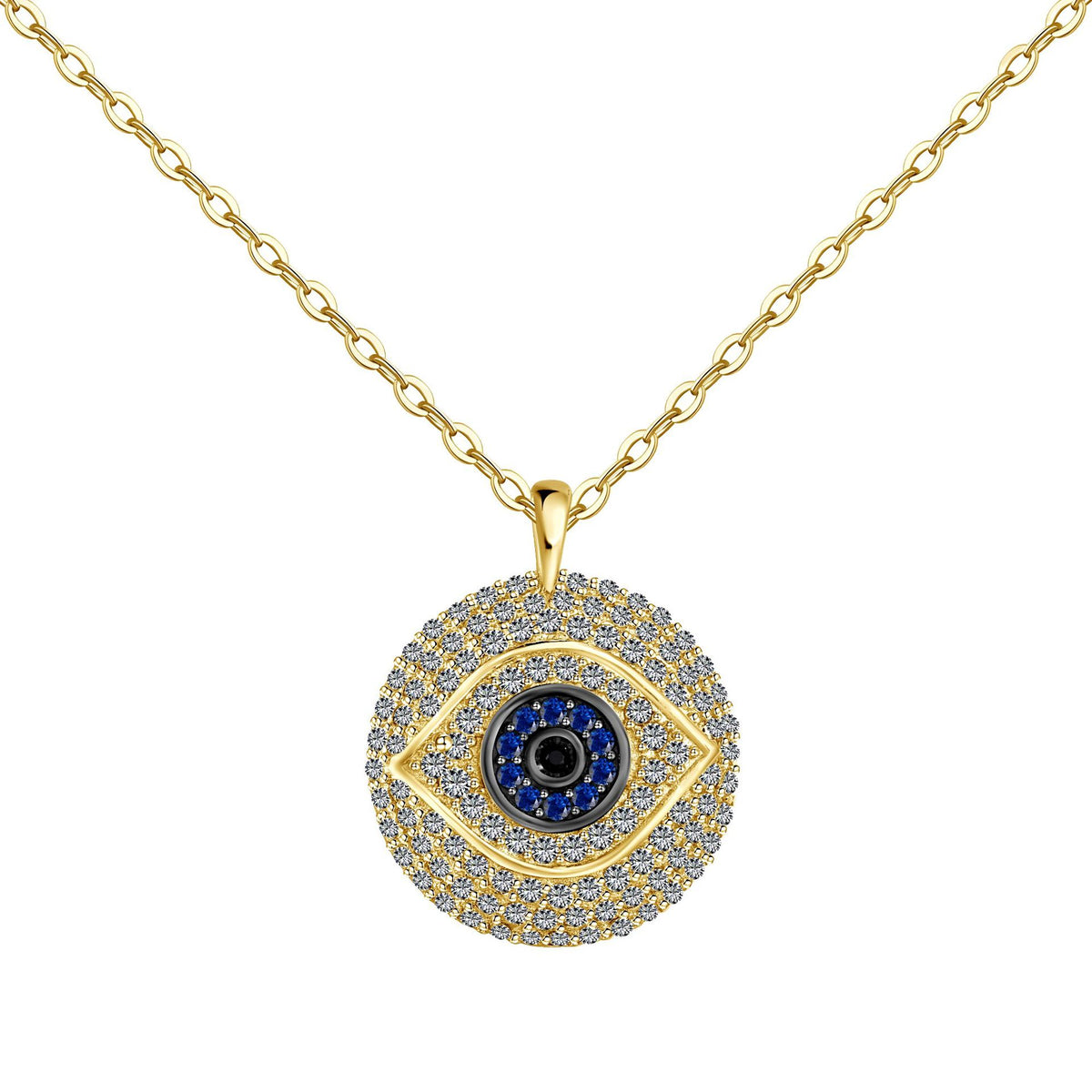 Diamond Studded Evil Eye Protection Pendant Necklace