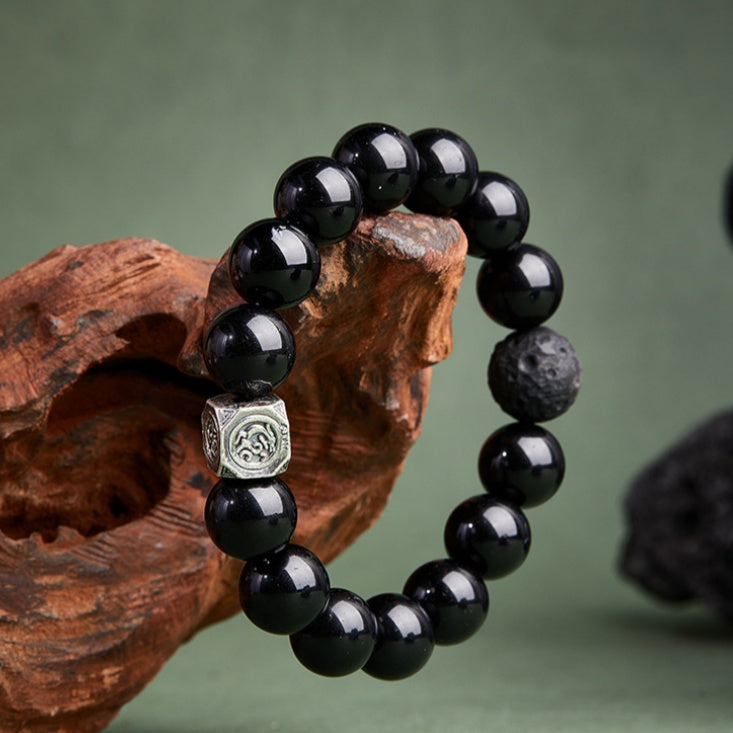 Obsidian Bead Stretch Bracelet-Awakened Core