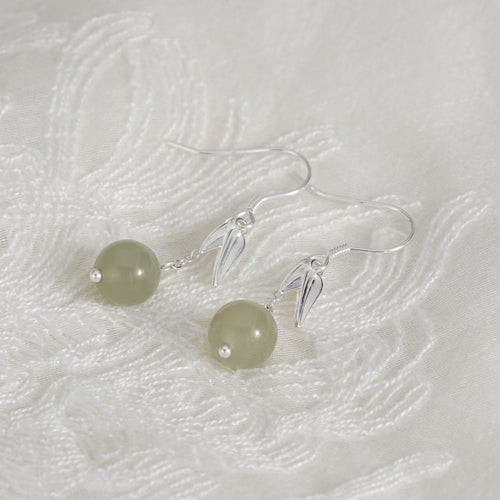 Bamboo Leaf Green Jade Drop Earrings – Gentle Harmony in 925 Sterling Silver