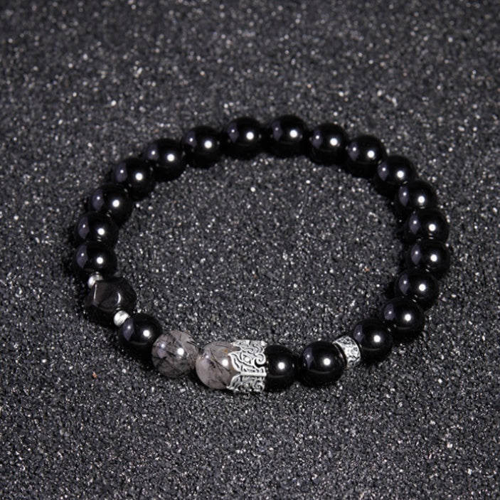 Ink Rhyme-Obsidian & Black Rutilated Quartz Beaded Bracelet