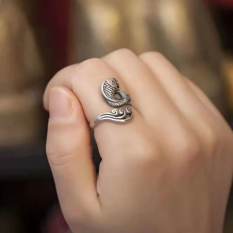Silver Koi Fish Vintage Ring