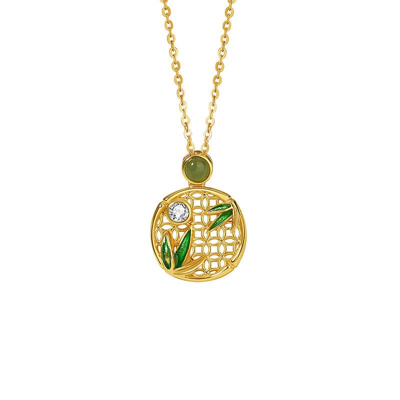 Bamboo Nephrite Jade Necklace-Blessings in Bloom