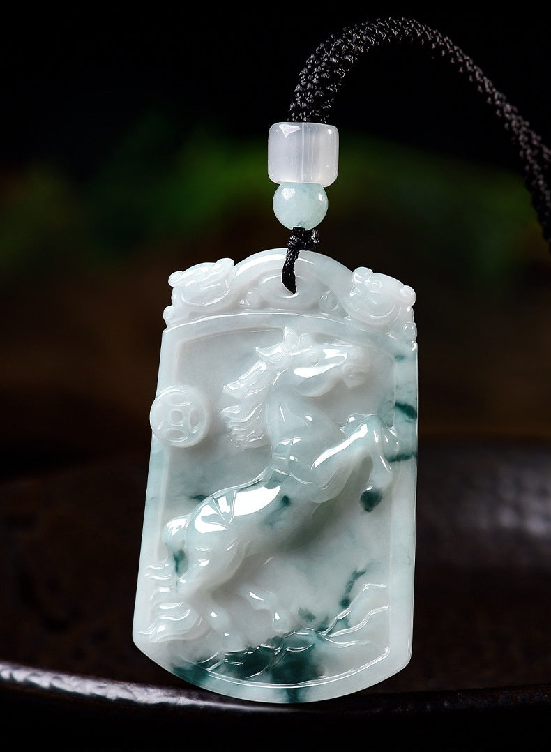 Natural Grade A Jade Horse Pendant – “Success Comes Quickly” Amulet with Fine Grain Texture