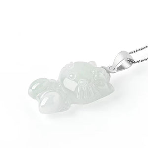 Natural Jade Cat Necklace-Good Fortune and Luck