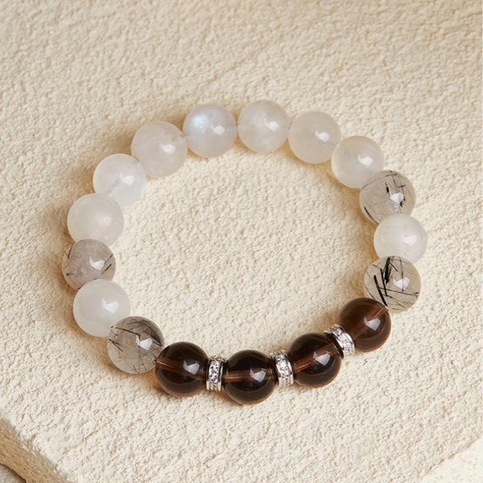 Smooth Path-Ice Obsidian Moonstone Rutilated Quartz Beaded Bracelet