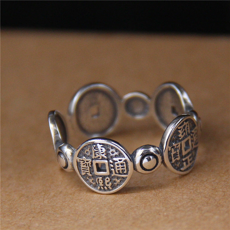 Feng Shui Coin Silver Lucky Ring