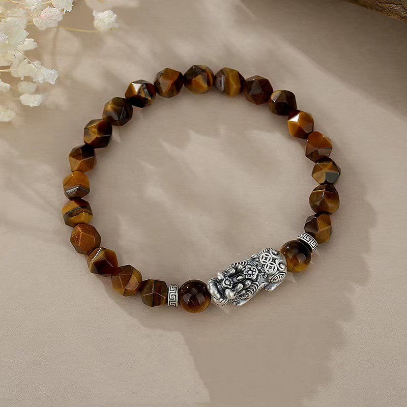 Tiger Eye Stone Silver Pixiu Bracelet -Attract Wealth