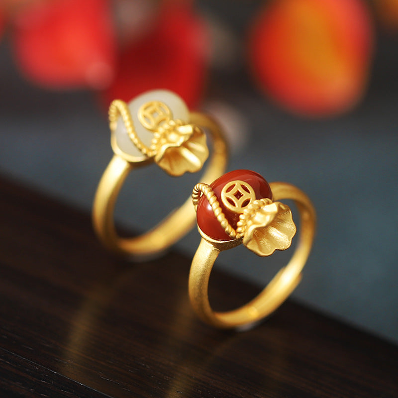 Lucky Pouch Red Agate Gold-Plated Ring-Steady Harmony