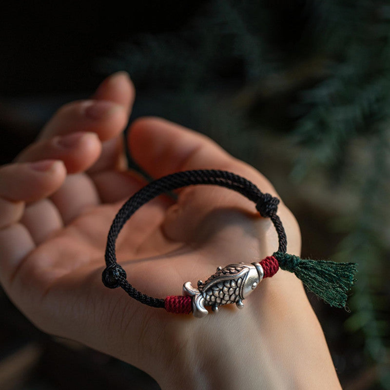 Silver Koi Woven Cord Bracelet – Luck, Perseverance & Smooth Success