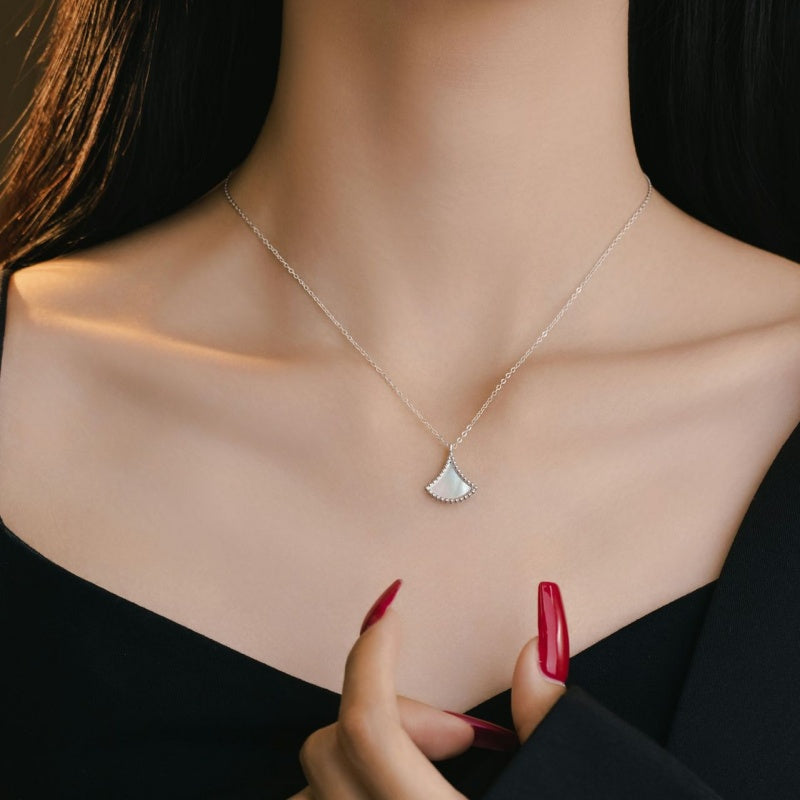 Mother-of-Pearl Fan Pendant Necklace-Quiet Grac