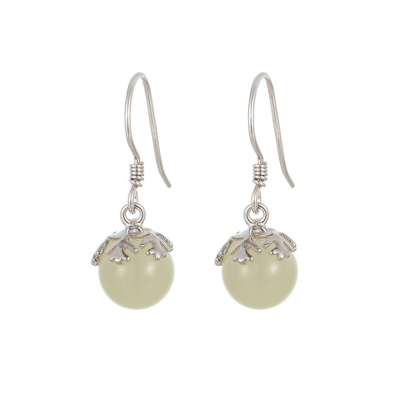 A Wish for Peace-Snowflake Nephrite Jade S925 Silver Earrings