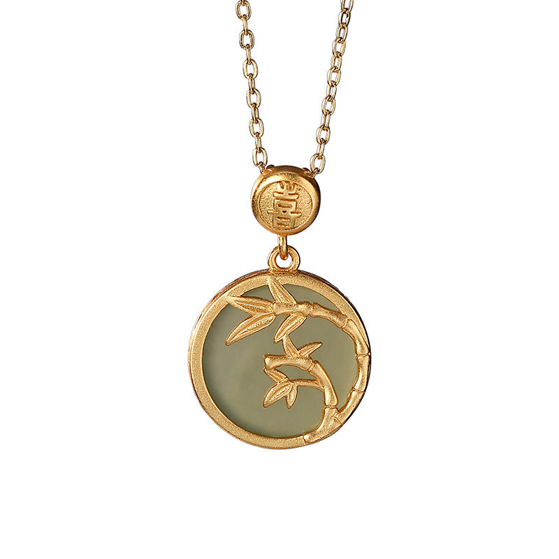 Natur Hetian Jade 925 Silber Bambus Anhänger Halskette