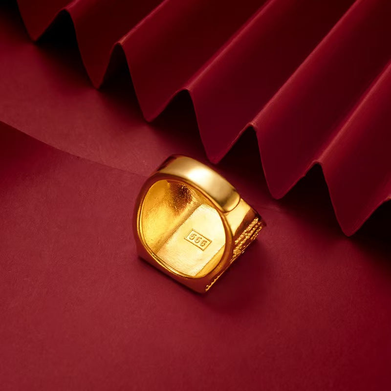Gold Engraved Fu Open Ring-Prosperity Luck