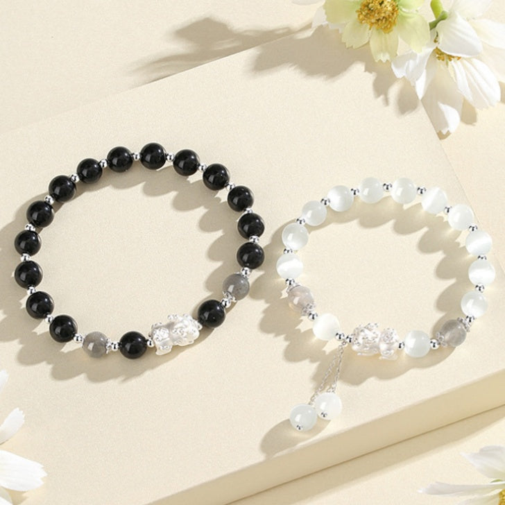 Pixiu Obsidian Cat's Eye Beaded Couple Bracelet-Peace & Protection