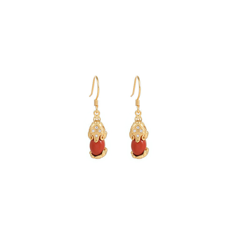 Pixiu Red Agate Drop Earrings-Wishes for Prosperity