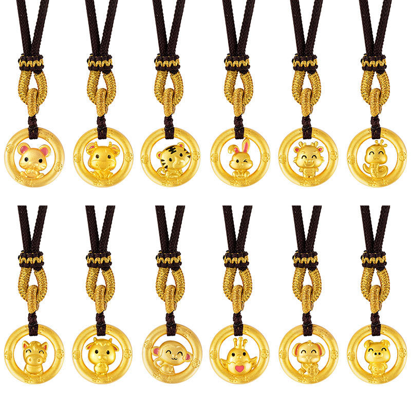 Twelve Gold Zodiac Peace-Guard Amulet Necklace Series