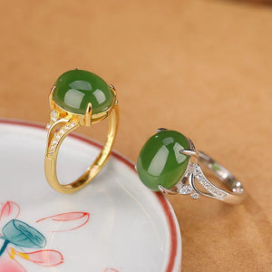 Hetian Jade Cabochon Ring-Prosperity Luck