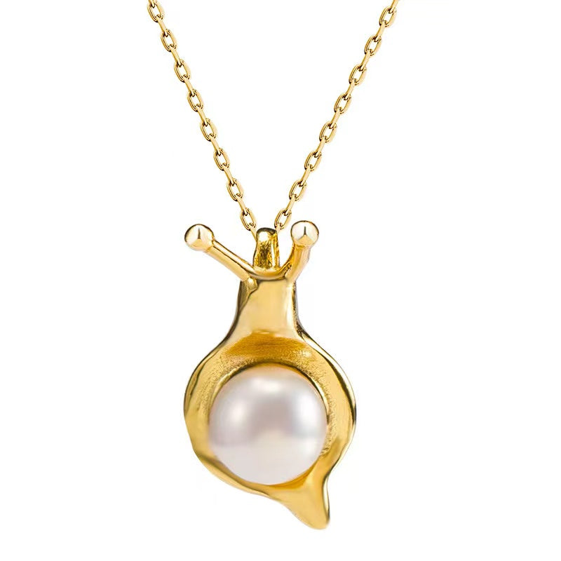 Lucky Snail Pearl Silver Necklace-Patience and Protection